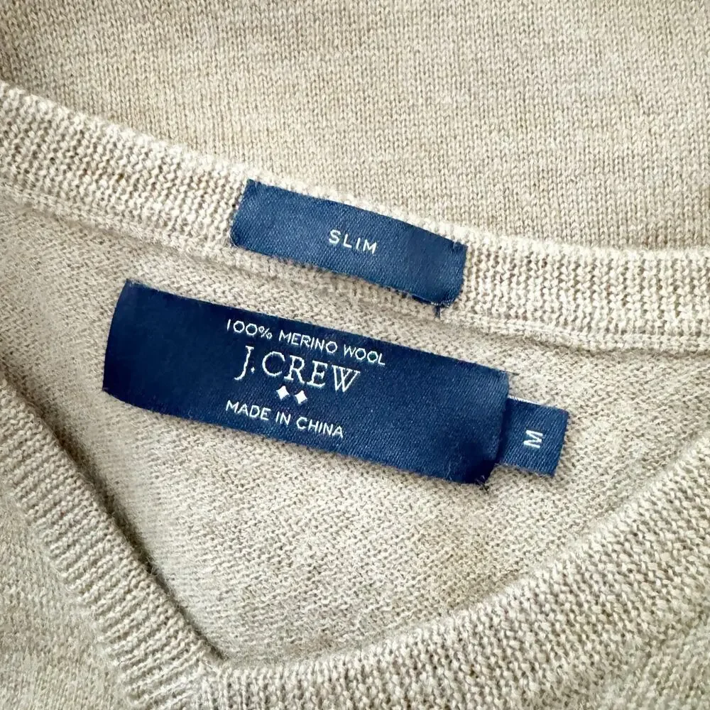 J. CREW Merino Wool V Neck Sweater Tan Medium M